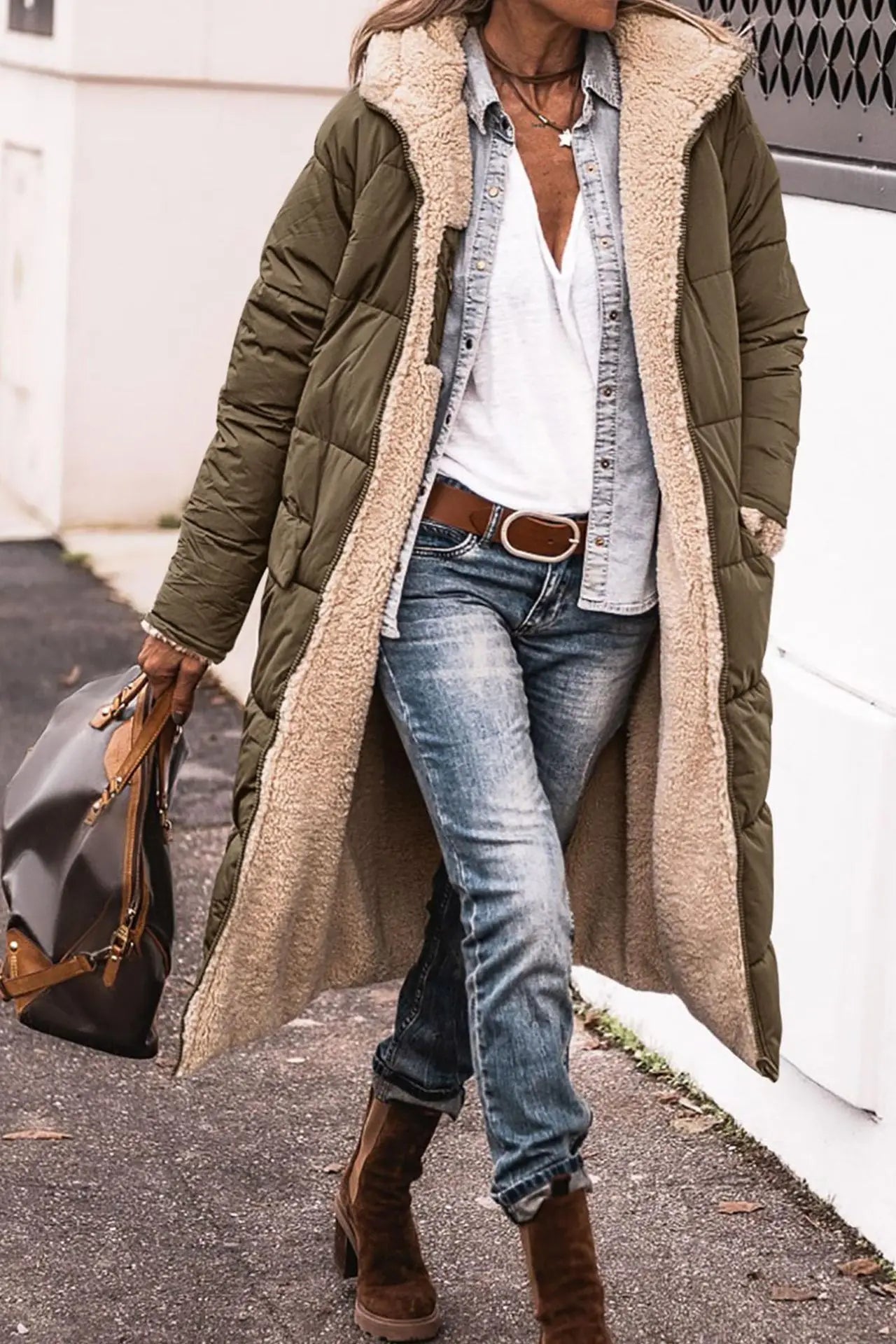 Fashion Women's Coat Winter Hooded Long Sleeve Long Warm Temperament Comfortable Casual Solid Color Ladies Coat