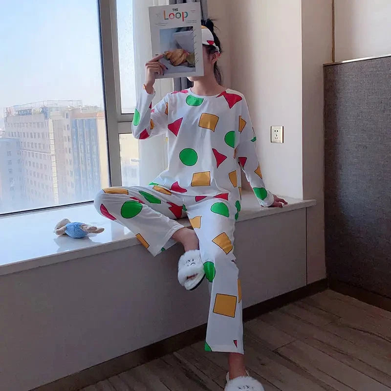 Pijama Sin Chan Man Pajama Sinchan Cotton Summer Short Sets Japanese Pajamas for Couples Man and Woman Sleepwear 2025