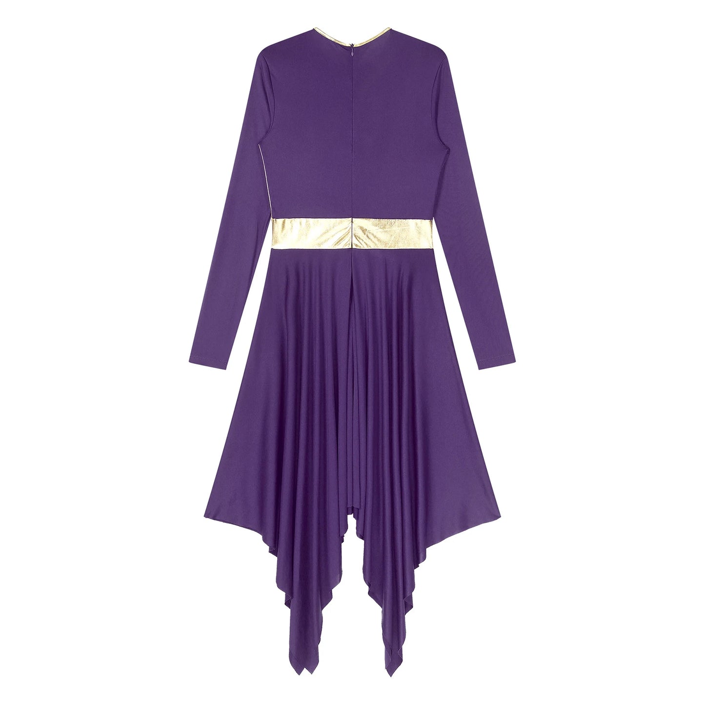 Women Church Choir Worship Liturgical Dress Modern Lyrical Dance Waltz Stage Performance Costume Long Sleeve Metallic Shiny Gown
