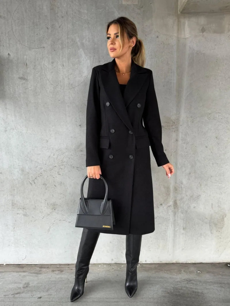 Women's Clothing Autumn and Winter New Simple Long-sleeved Double-breasted Woolen Coat for Women