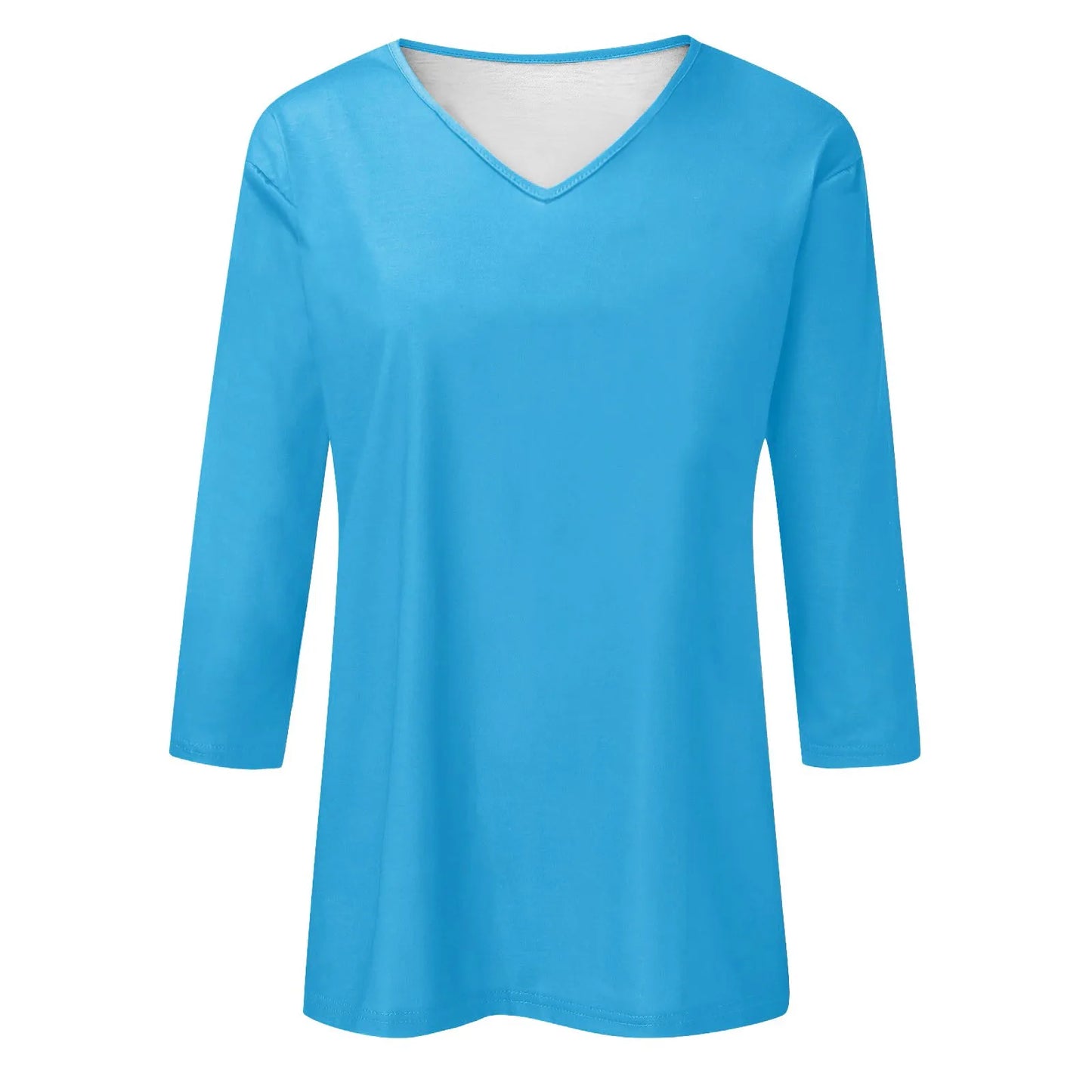 Women's T-Shirt Fashion Casual Everyday Versatile V-Neck 3/4 Length Sleeve Tops Solid Color Printed T-Shirt Top