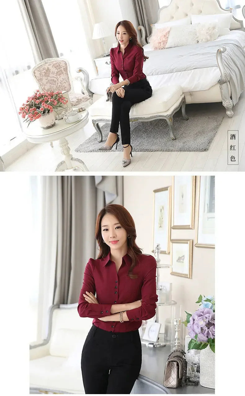Women Blouse White Shirt Women's Long Sleeve Formal Wear Autumn Chiffon V-neck Shirt Blusas Ropa De Mujer