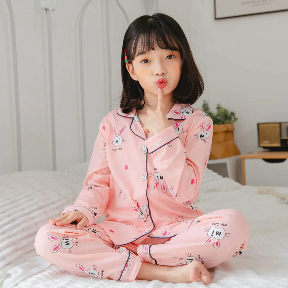 Girls Pajamas Sets 2 to 3 4 5 6 7 8 9 10 11 12 Years Long Sleeve Kids Pijamas Rabbit Print Toddler Girl Pyjama Spring Autumn Pjs