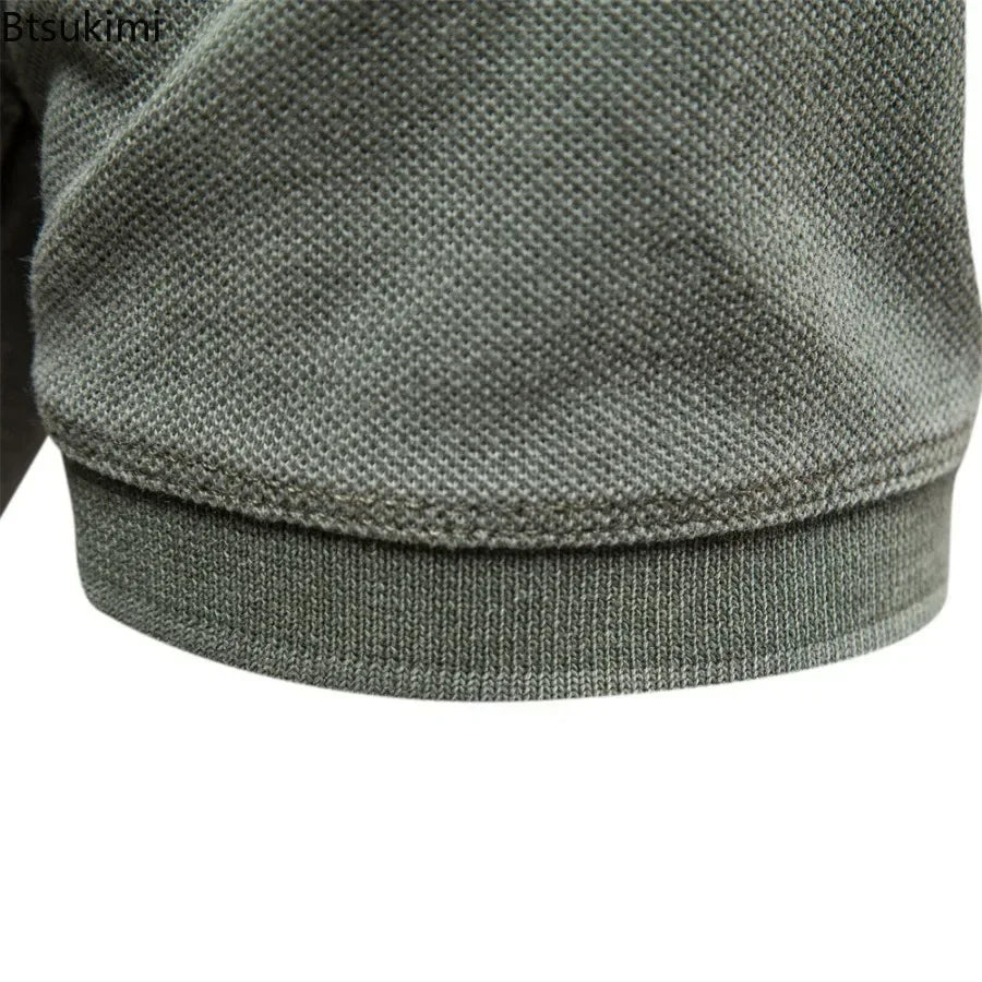 2025 Men's Summer Short Sleeve Lapel Polo Shirts 100% Cotton Solid Slim T-shirts Fashion Casual Business Golf Sport Tops for Men