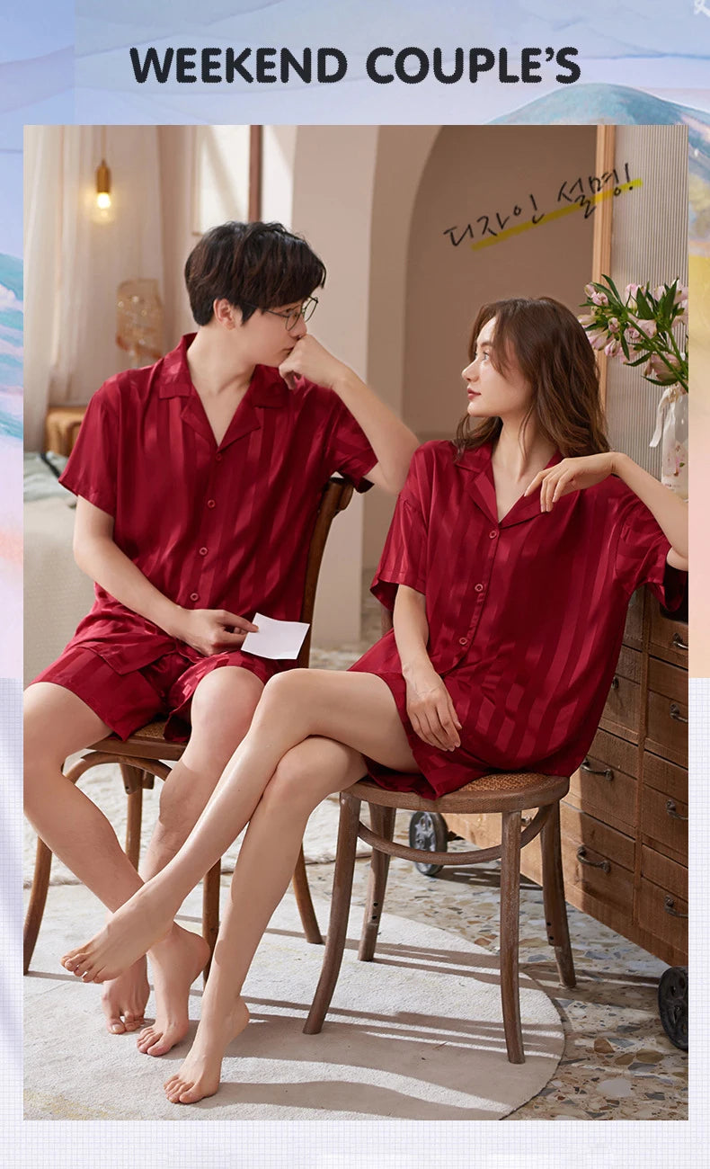 Pajamas Sets for Women Men Sexy Sleepwear Silk Women Pijama Sets Long Sleeve Cardigan Set Female Ice Silk Pyjamas Home Clothing