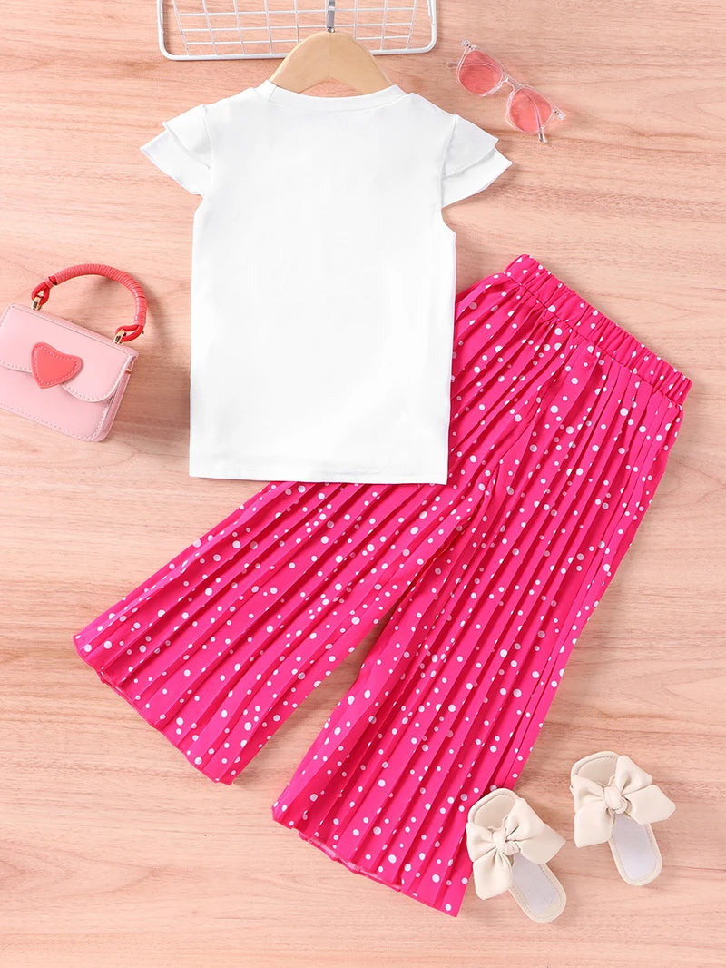 Summer Girls Clothing Sets New Cotton Fashion Short Sleeved+Wide Leg Pants Casual Two Piece Set Kids Clothes 2 3 4 5 6 7 Years