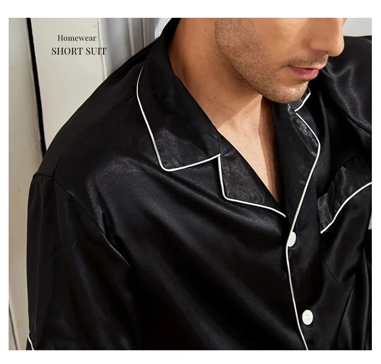 Men's Pajamas Set For Summer Short Sleeve Pocket Button Down Shirt & Shorts Pyjama Loungewear Set Sleepwear Pijama Home Clothing