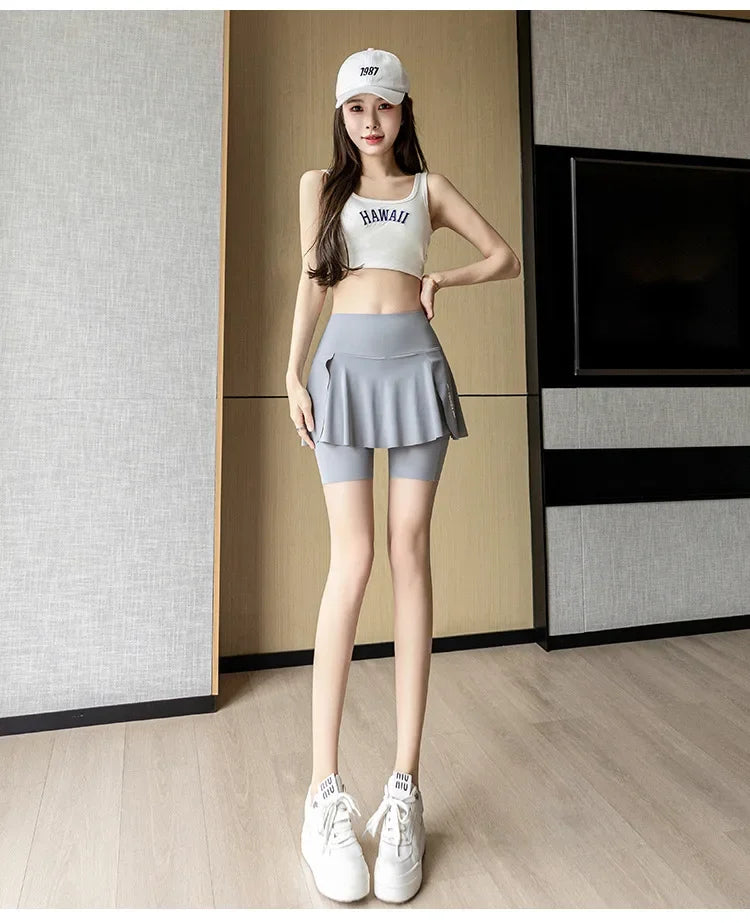 Fake Two Items Shorts Women Big Size Shorts with Pocket Gym Trainning Running Yoga Shorts Stretchy Cycling Three Point Pants