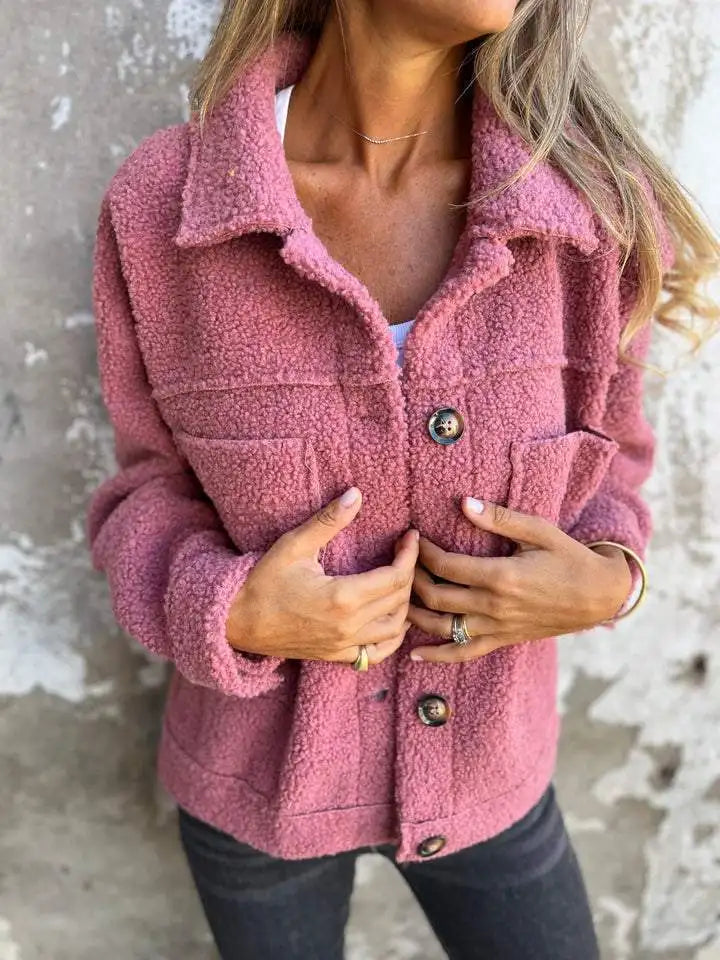 Lamb Wool Coat Women Autumn Winter Outerwear Warm Short Jacket Single Breasted Turn Down Collar Pockets Office Lady Overcoat