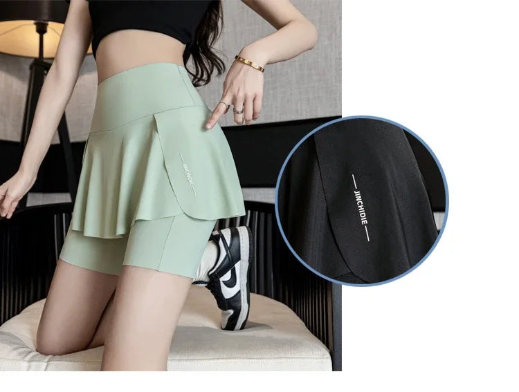 Fake Two Items Shorts Women Big Size Shorts with Pocket Gym Trainning Running Yoga Shorts Stretchy Cycling Three Point Pants