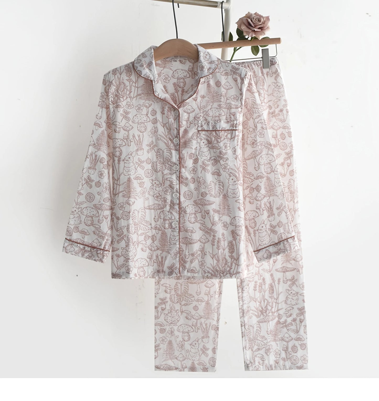 Womens Pajama Set 100 Cotton Gauze Sleepwear Long Sleeve Loose Fit Two Piece Set Comfortable Breathable Nightwear Loungewear