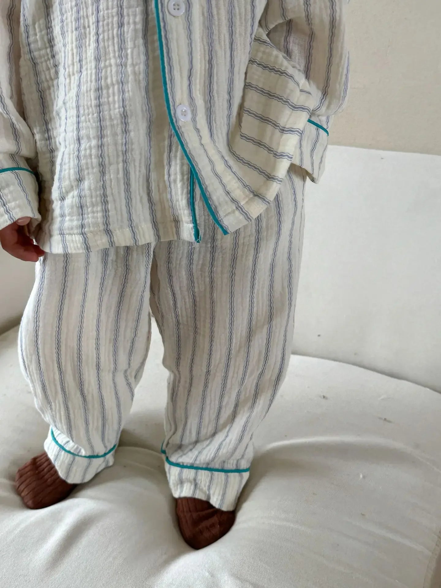 Pajama Sets New Spring Autumn Season Pure Cotton Gauze Baby Long Sleeved Girl Boys Childrens Clothing Sleepwear