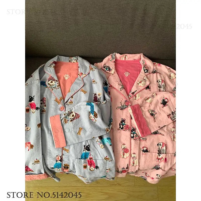 Fashion Cartoon Pijama Mujer Lencerias Cotton Long Sleeve Trouser Suits Sleepwear Loose Casual Home Clothes Loungewear Pyjama