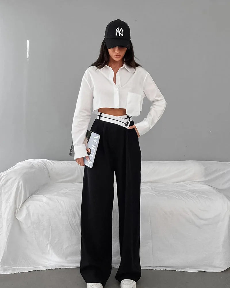 Women Pants Casual Wide Leg Pants for Women Black Suit Pants Office Lady Straight Pants High Waist Trousers Women Clothes Outfit