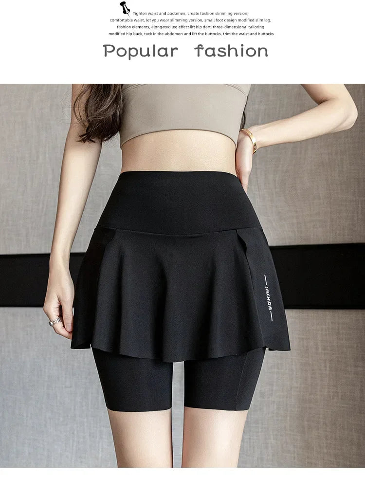 Fake Two Items Shorts Women Big Size Shorts with Pocket Gym Trainning Running Yoga Shorts Stretchy Cycling Three Point Pants