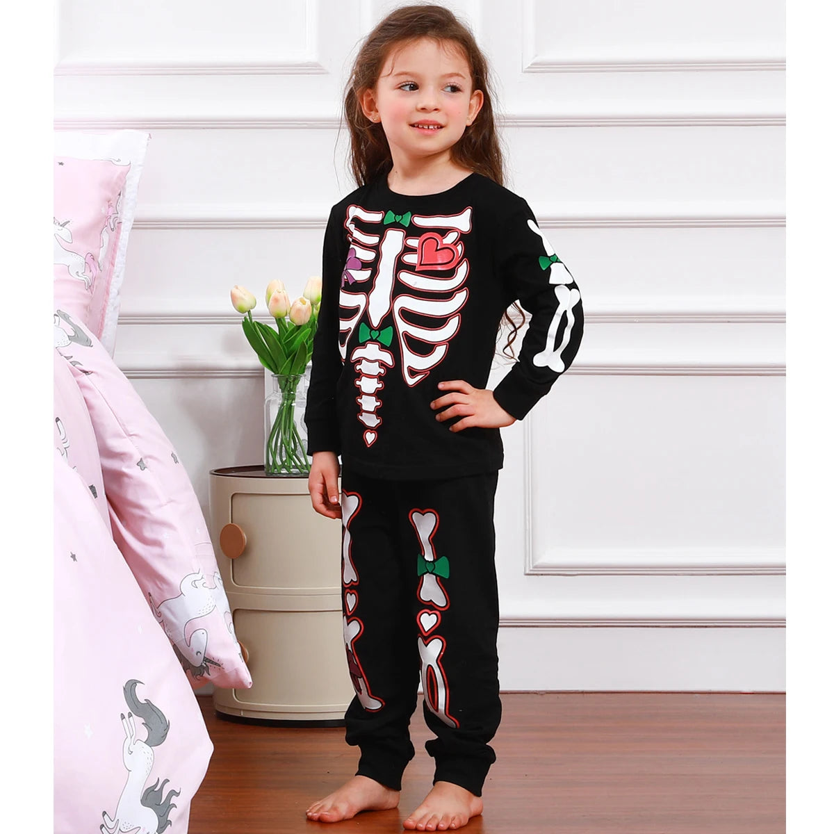Girls Unicorn Pajama Sets Girl Pijamas Kids Skeleton Glowing in the Dark Pyjamas Sleepwear Boys Halloween Pjs