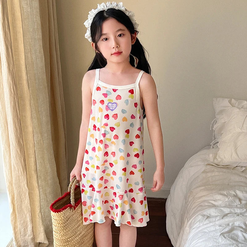 Girls' Summer Cotton Dresses Children's Fashion Dresses Thin Girls' Halter Dresses Children's Flower Dresses Dot Dresses Plaid D