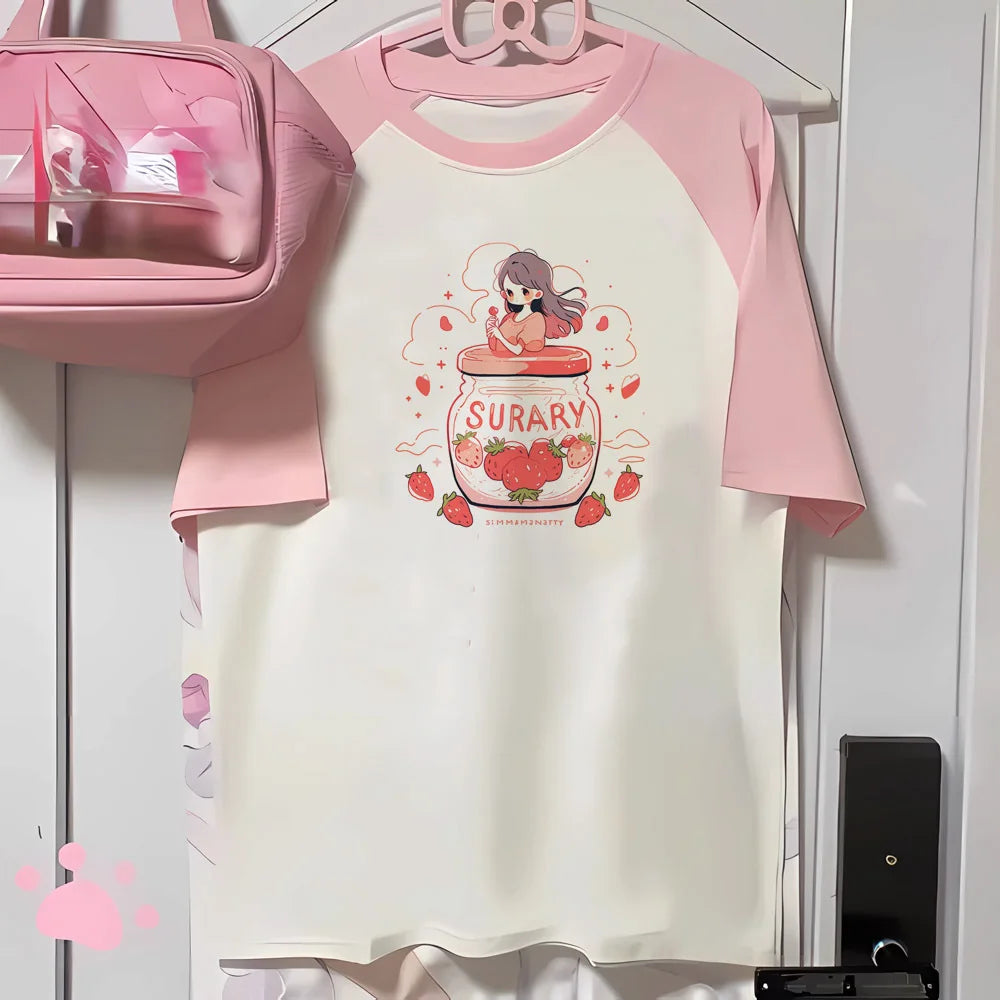 Strawberry t-shirts women printed design active wear casual wear tshirt female 2000s comic clothes