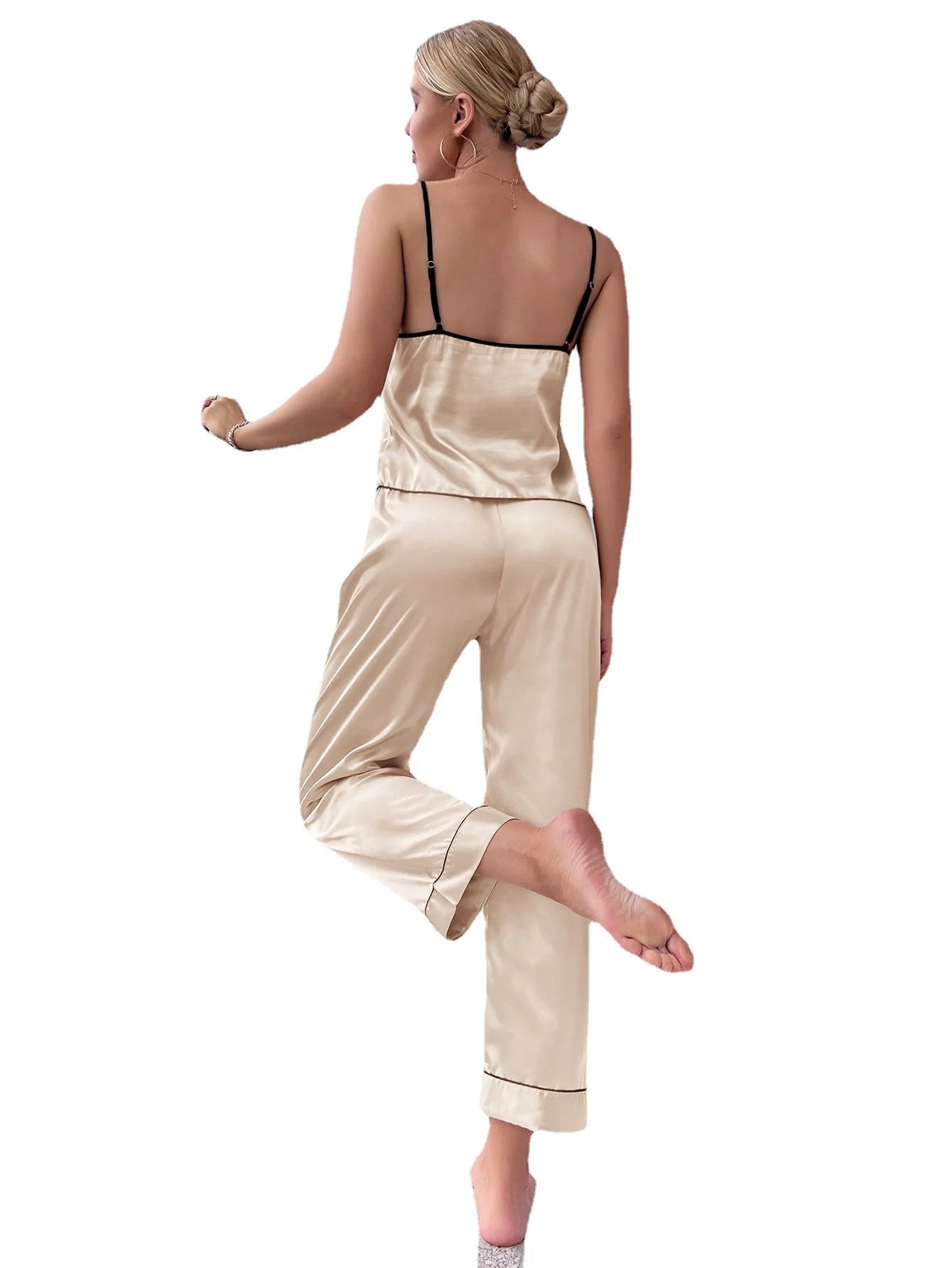 Women Sexy Satin Pijamas Set Lingerie Sleepwear Silk Saitn Nightwear Sleeveless Pajamas Set Home Wear Pyjama Femme Pyjamas