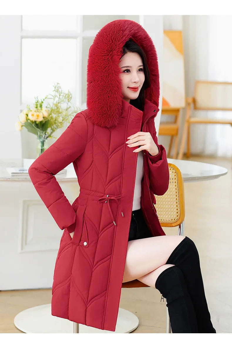 Women Down Cotton Jacket 2025 Mid Long Warm Ladies Outerwear Slim High-End Loose Women Winter Parka Coat Female Cotton Clothes