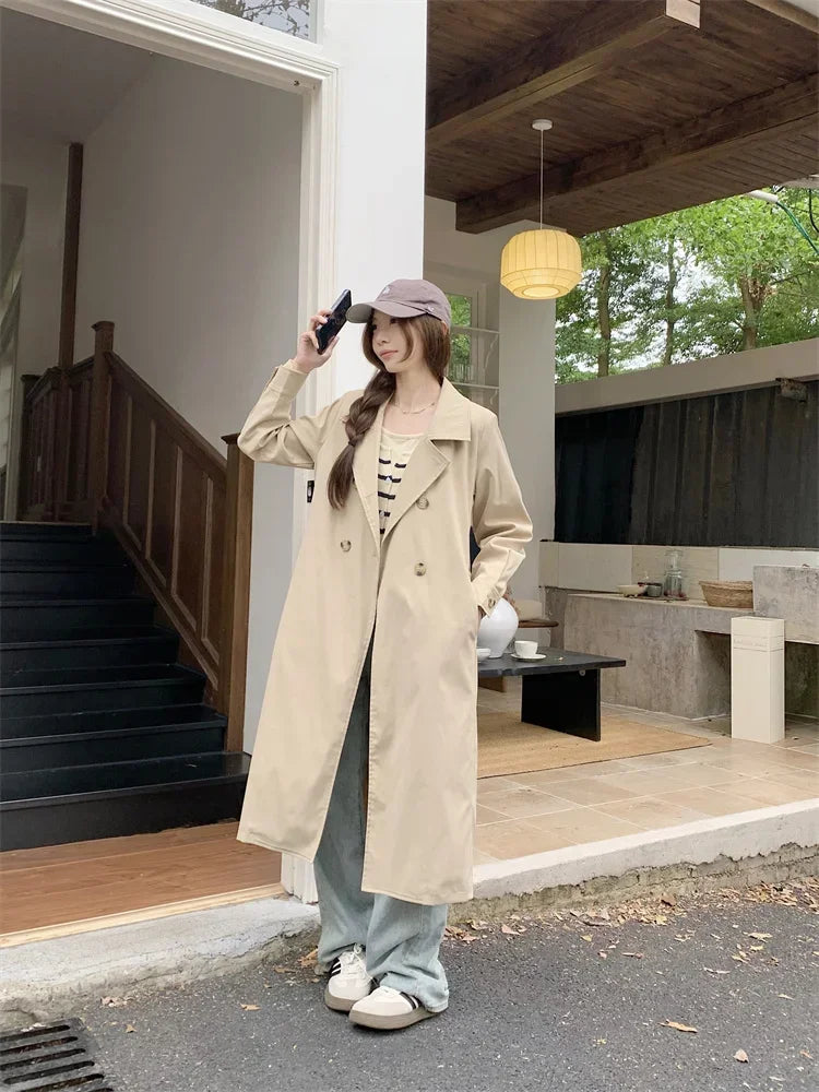 2025 Women's Coat Plus Size Mid-Length Jacket British Style Fashionable Temperament Spring Autumn Arrival Windbreaker Outerwear