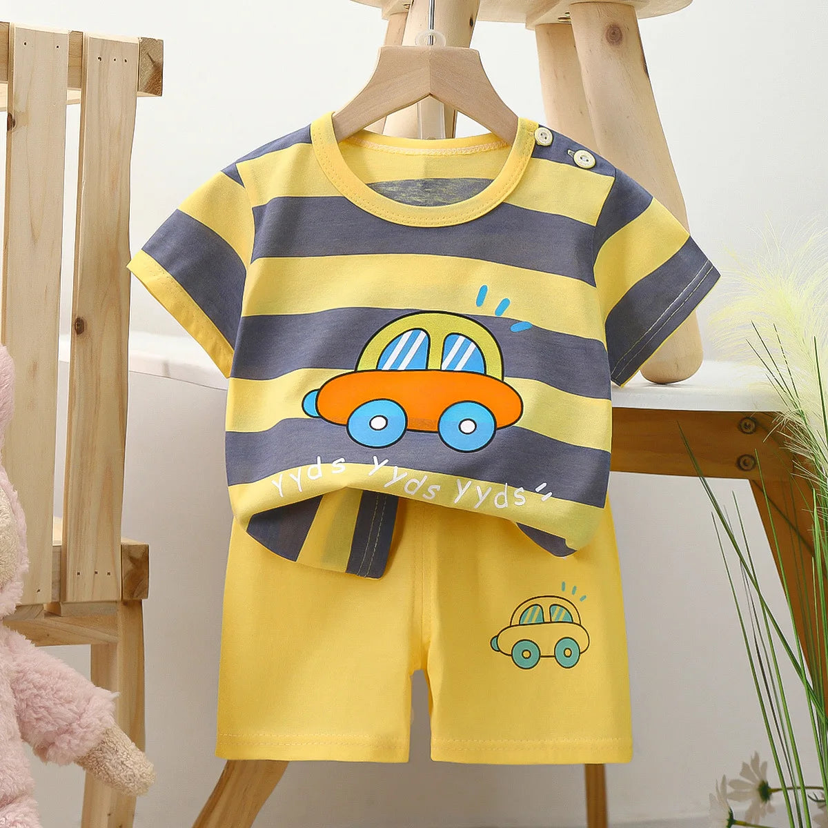 Summer Boys Girls Clothes Set T-shirt+pants 2pcs Children's Clothing Fashion pink Baby OutSet Newborn Baby Suit