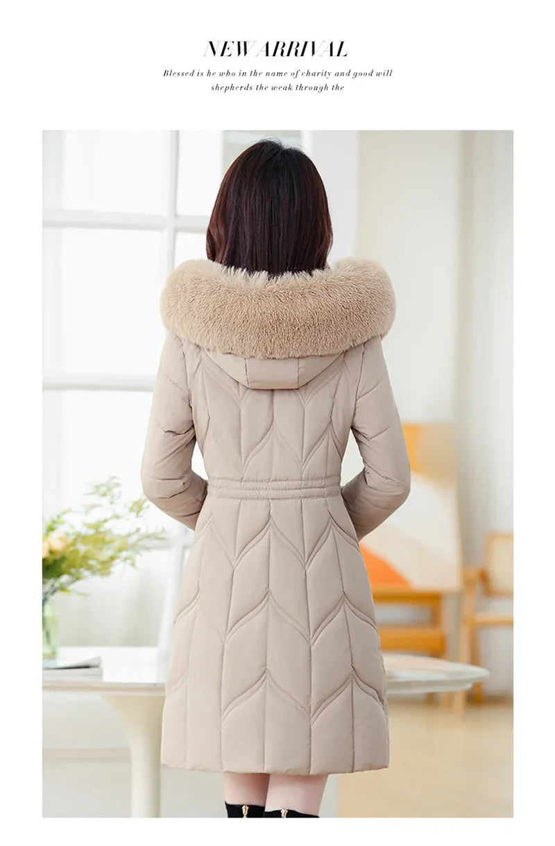 Women Down Cotton Jacket 2025 Mid Long Warm Ladies Outerwear Slim High-End Loose Women Winter Parka Coat Female Cotton Clothes