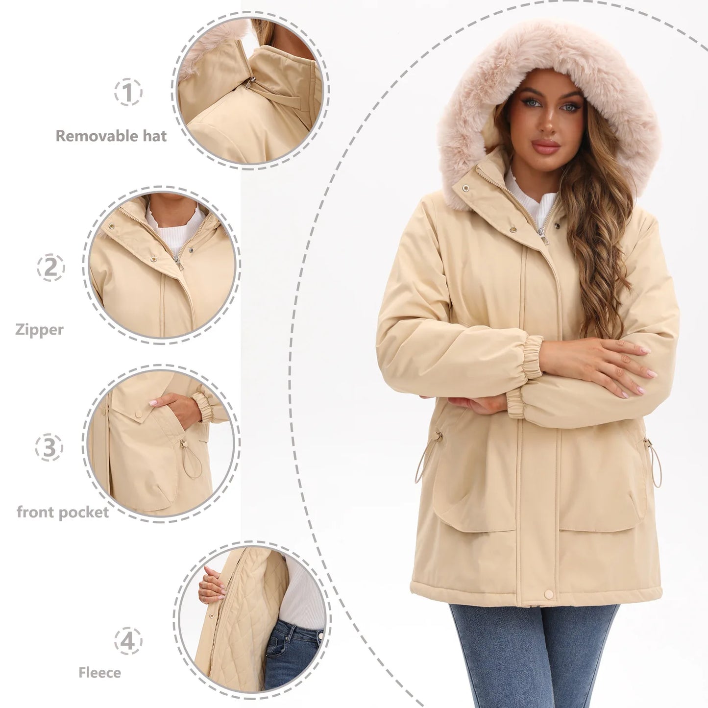 Cotton Coat Women 2025 Winter Mid-length Parka Plus Velvet Korean Style Large Fur Collar Plus Velvet Coat
