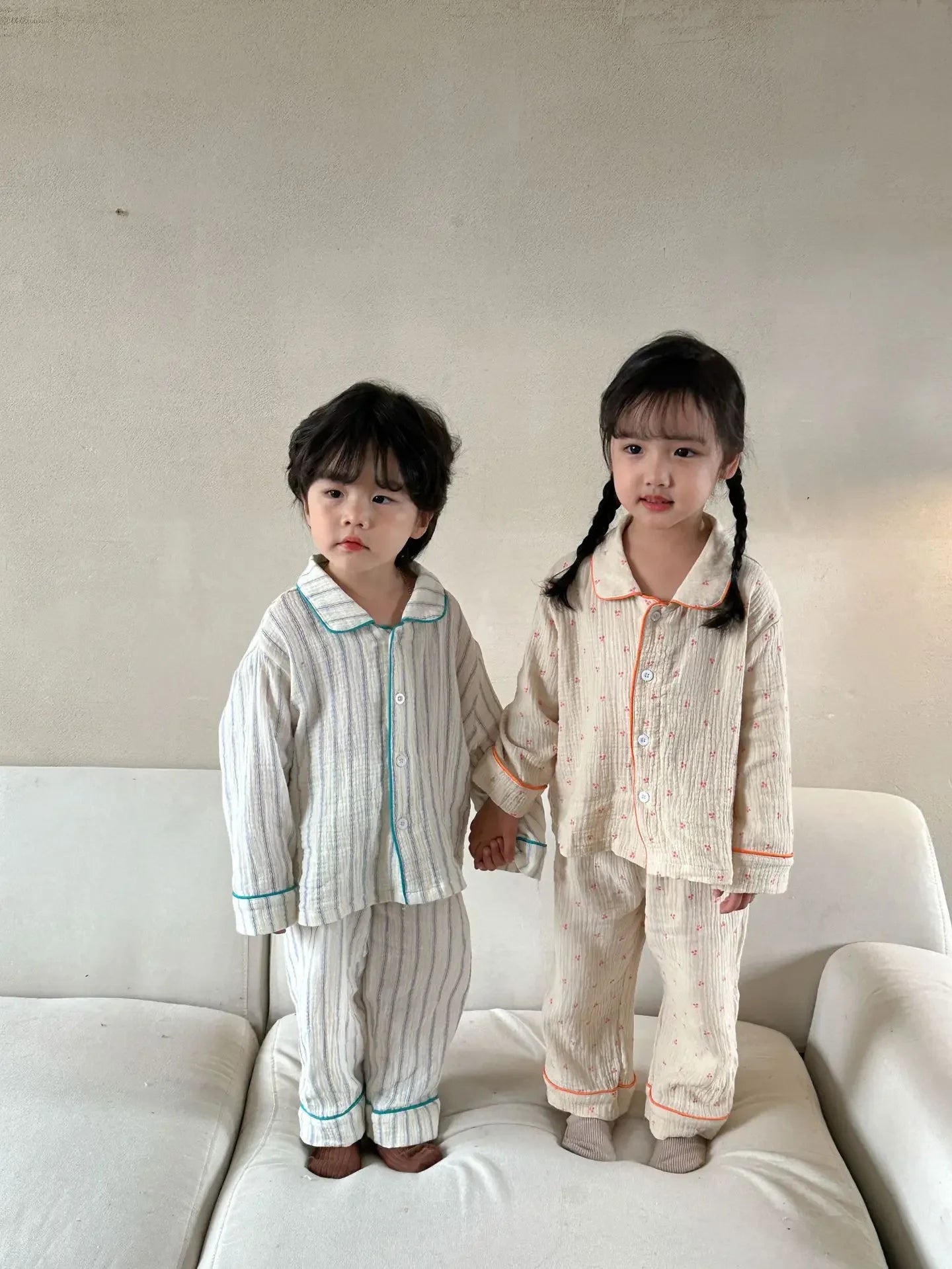 Pajama Sets New Spring Autumn Season Pure Cotton Gauze Baby Long Sleeved Girl Boys Childrens Clothing Sleepwear