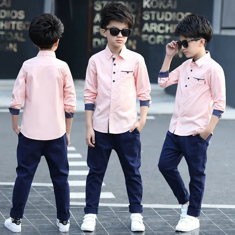 Boys Shirts Fashion Children Plaid Shirts Cotton Long Sleeve Boys Tops Shirt Teenage Kids Boys Clothes 5 6 8 9 10 12 14 15 Years