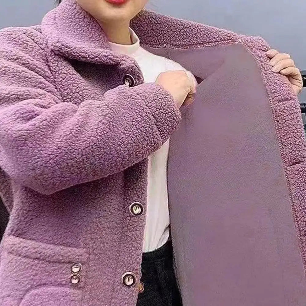 Women Jacket Coat Stylish Women's Lapel Jacket Coat with Imitation Lamb Wool Long Sleeve Thickened Outwear for Autumn Winter