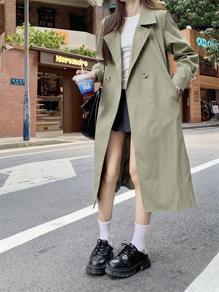 2025 Women's Coat Plus Size Mid-Length Jacket British Style Fashionable Temperament Spring Autumn Arrival Windbreaker Outerwear