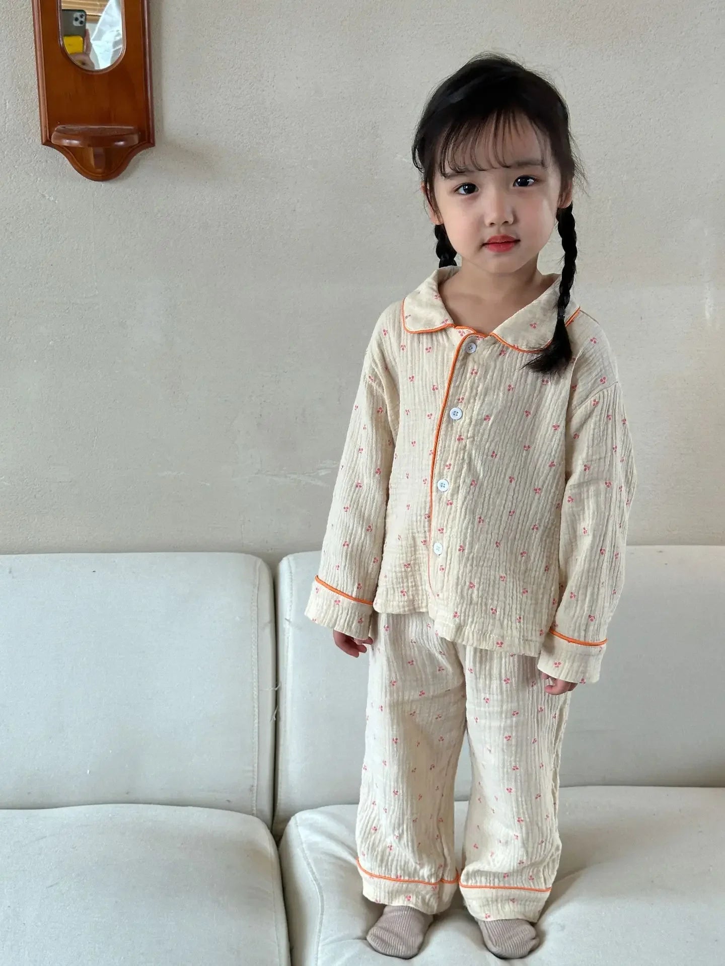 Pajama Sets New Spring Autumn Season Pure Cotton Gauze Baby Long Sleeved Girl Boys Childrens Clothing Sleepwear