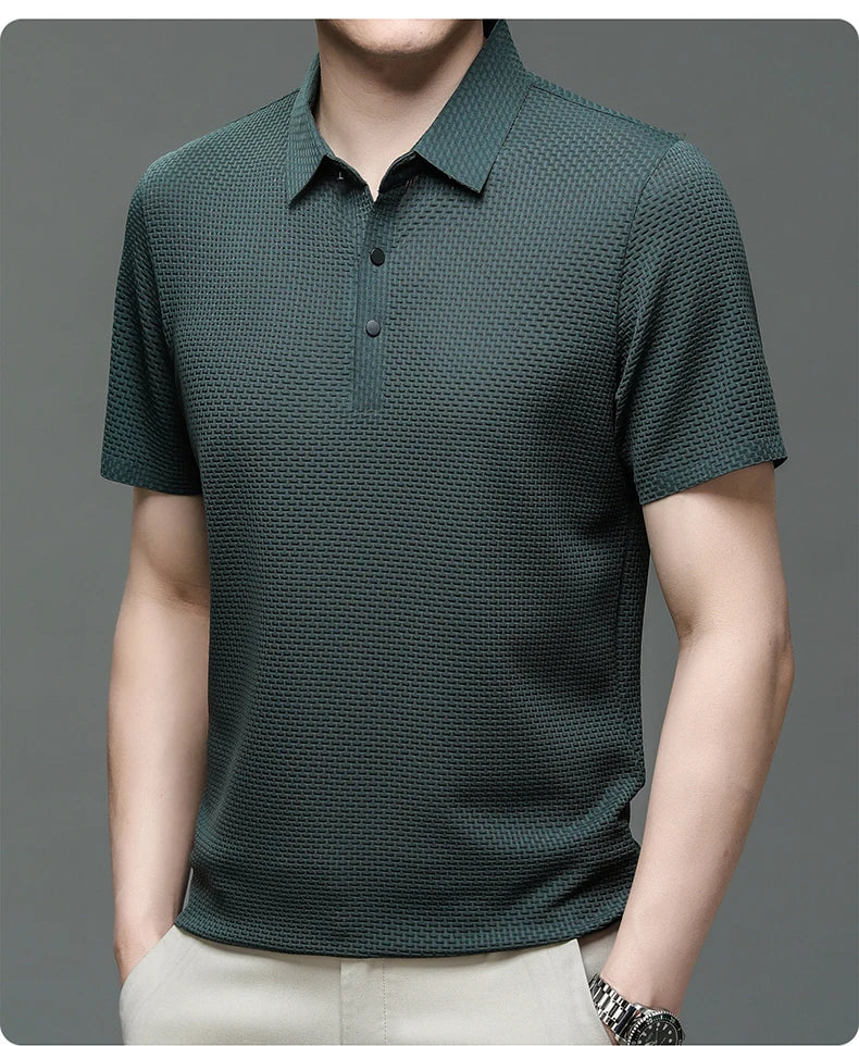 Summer Short Sleeve Polo Shirts Men Turn-Down Collar Anti-Wrinkle Solid Polos Tops Breathable Male Business Casual Tees Tshirts