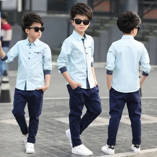 Boys Shirts Fashion Children Plaid Shirts Cotton Long Sleeve Boys Tops Shirt Teenage Kids Boys Clothes 5 6 8 9 10 12 14 15 Years