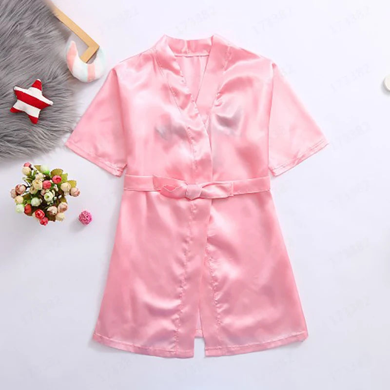 Children Boys Girls Bathrobe Pink Satin Silk Kids Robes Summer Sleepwear Children's Bath Towel Robe Wedding Spa Party Birthday