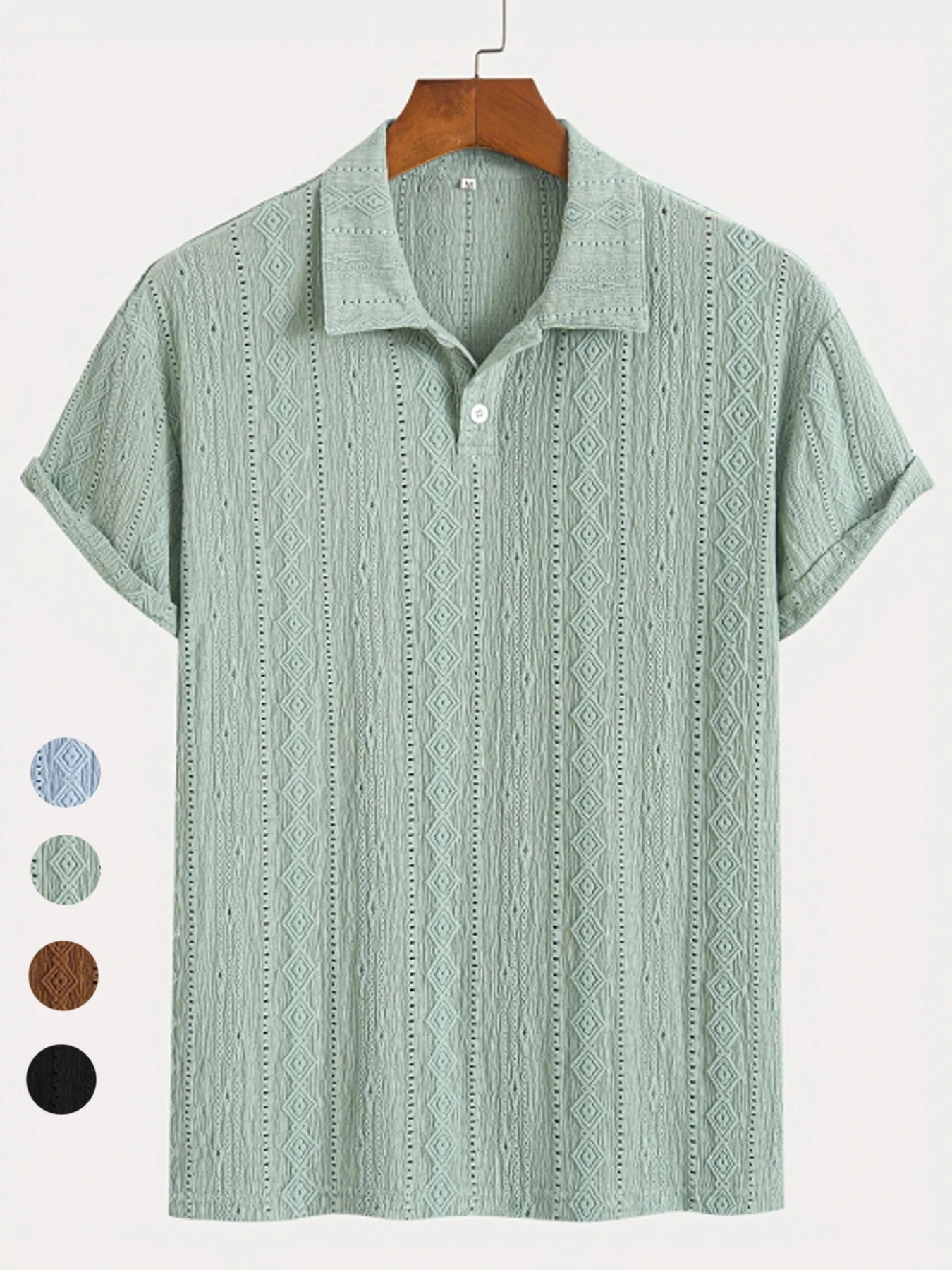 New Polo Shirts For Men Streetwear Solid Color Jacquard Textured Half Buttoned Short Sleeves T-shirt Men's Basic Tops