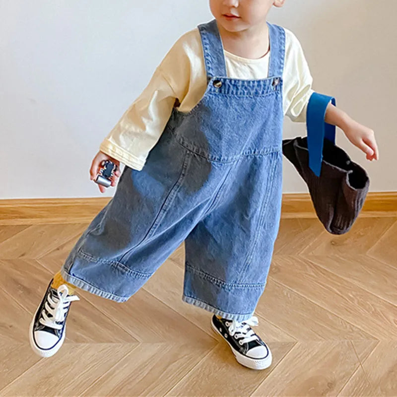 2025 Autumn New Children Loose Overalls Baby boys girls casual Jean Jumpsuit Solid Outwear Cloth 1-7Y Kids high qualit bib pants