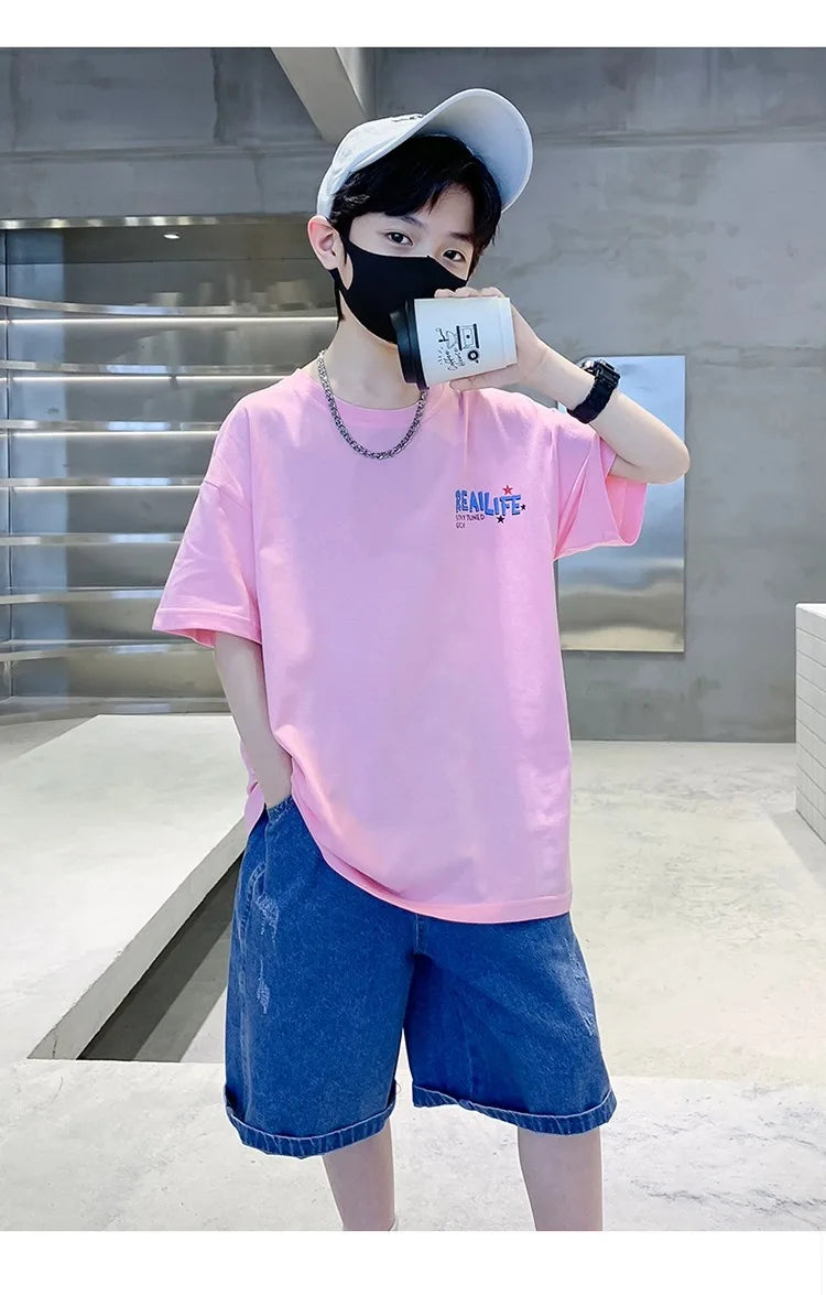 Summer Kids Clothes Streetwear Fashion English Skateboard Print T Shirt 100%Cotton Tops Tees Children Short Sleeve Boys Clothes