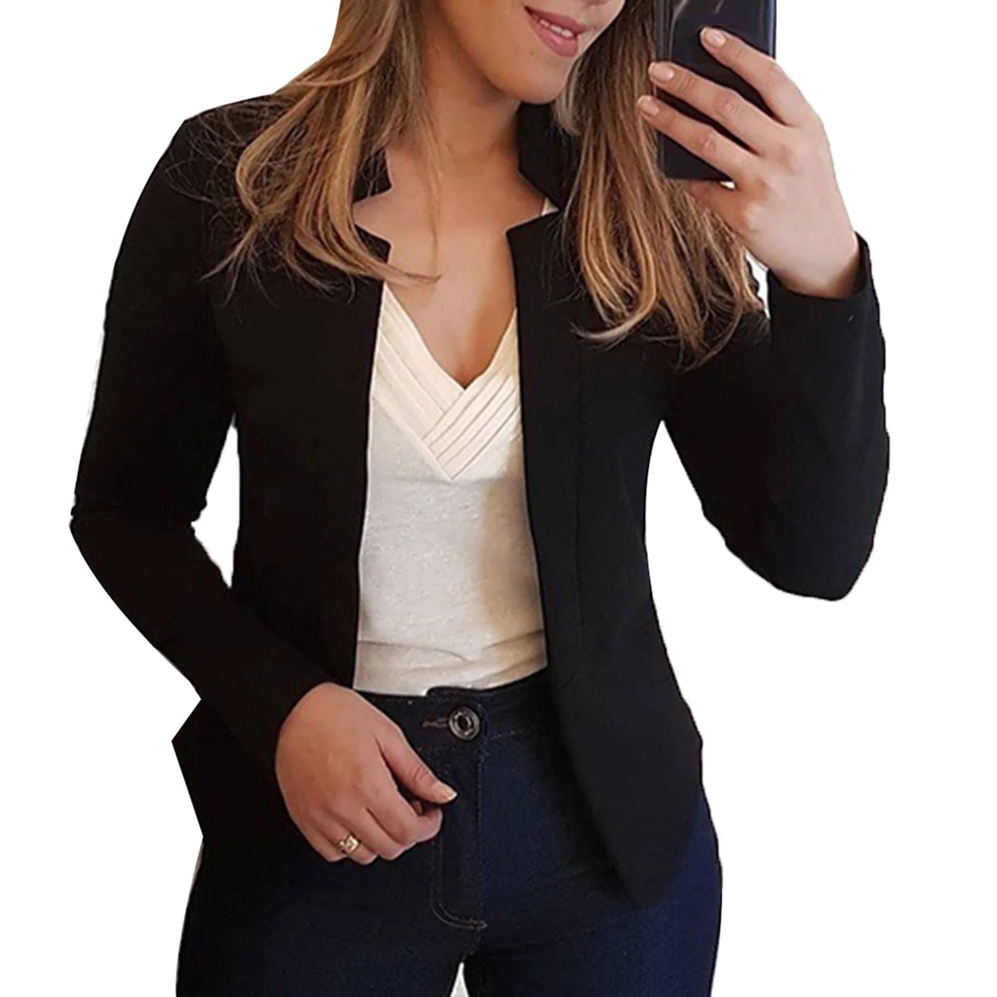 Women Lightweight Coat Elegant Double-breasted Women's Suit Coat with Chain Decor Notch Collar Formal Business Style for Ladies