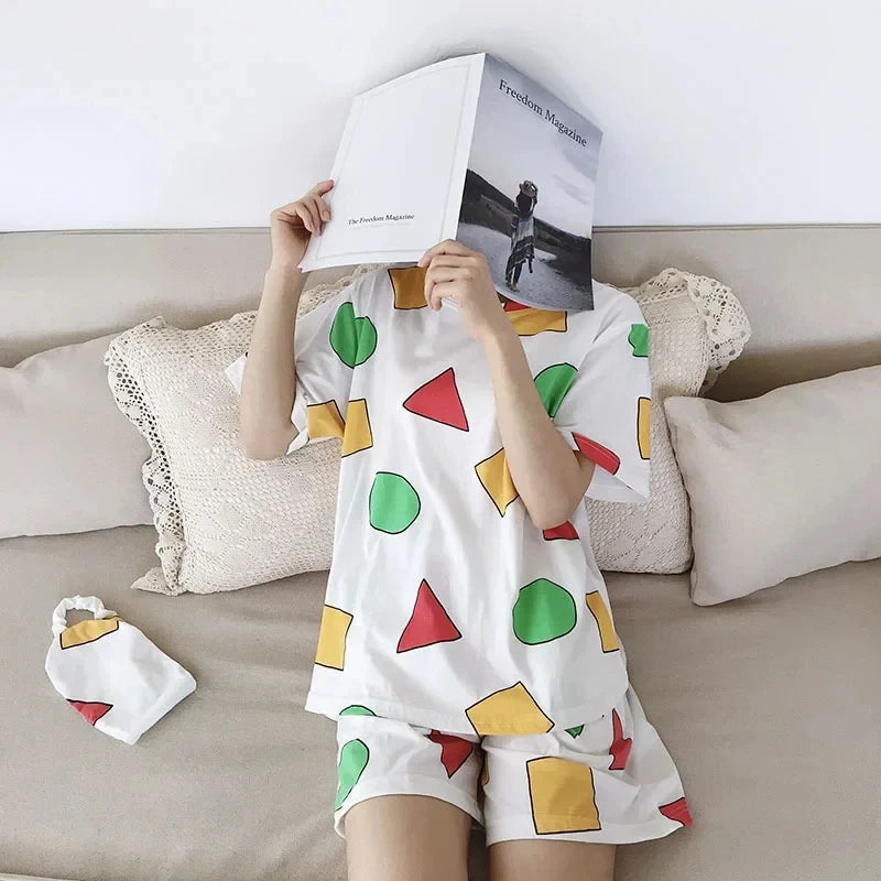 Pijama Sin Chan Man Pajama Sinchan Cotton Summer Short Sets Japanese Pajamas for Couples Man and Woman Sleepwear 2025