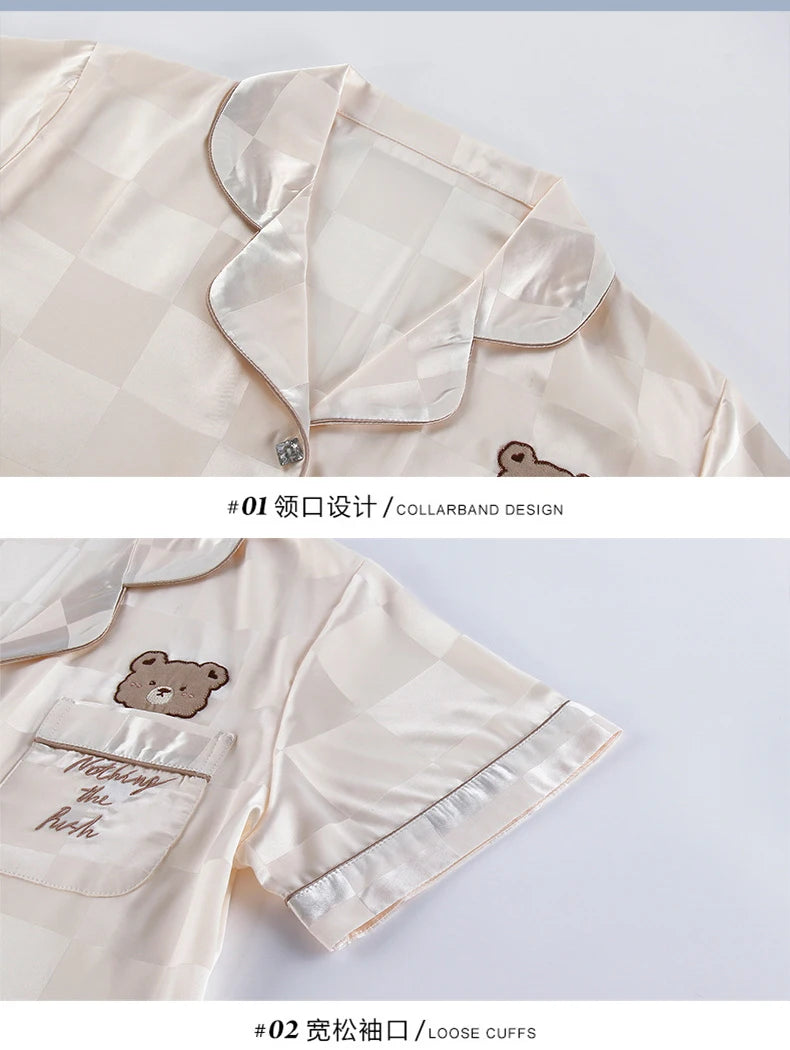 Pajamas Sets for Women Men Sexy Sleepwear Silk Women Pijama Sets Long Sleeve Cardigan Set Female Ice Silk Pyjamas Home Clothing