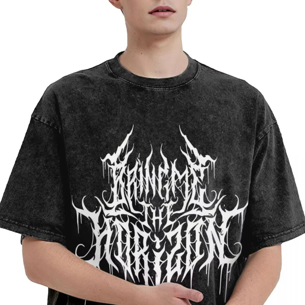 Washed T Shirt Men Clothing BMTH Bring Me The Horizons Brutal Funny Logo T-Shirt Summer Vintage T Shirts Cotton Trending Graphic