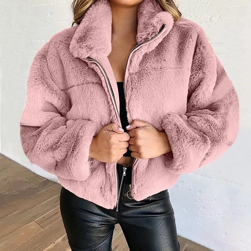 Autumn Winter Coat For Women 2025 New Elegant Teddy Bear Warm Thicken Fleece Faux Fur Coats Jacket Women Long Sleeve Outwear