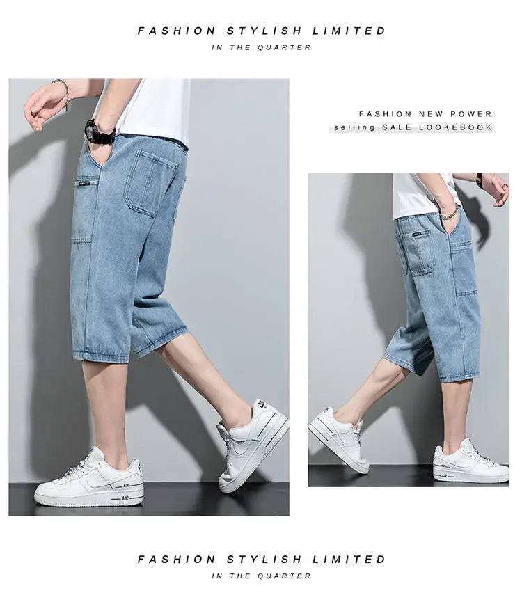 new Mens Summer Denim Short Men Jeans Fashion Streetwear Hip Hop Long 3/4 Capri Cargo Shorts bermuda masculina ropa hombre