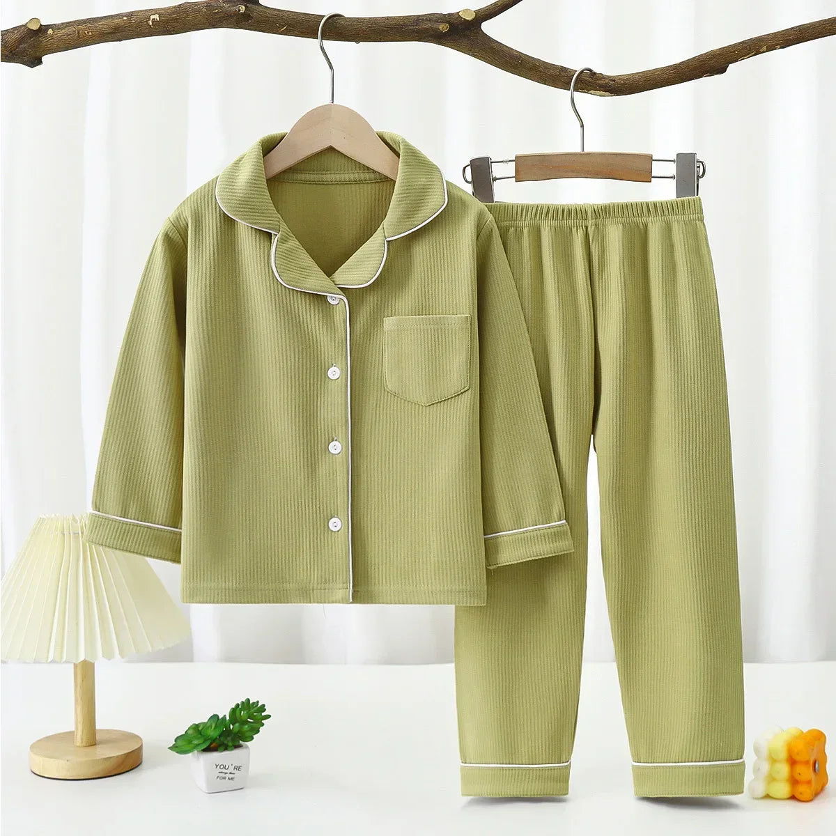 2024 Autumn Winter Children Pajama Sets Solid Color Sleepwear for Kids 1-16years Teen Pijamas Boys Girls Loungewear Baby Clothes