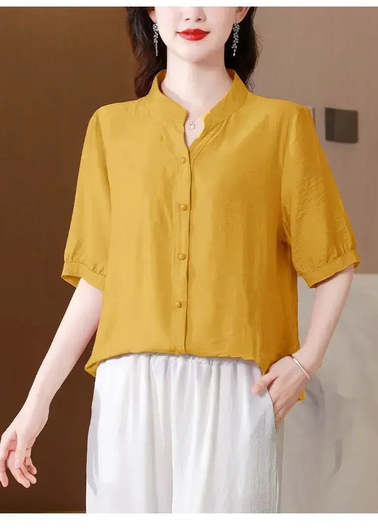 Summer 2025 Pure Cotton Shirt New Retro Top Loose New Breathable Top