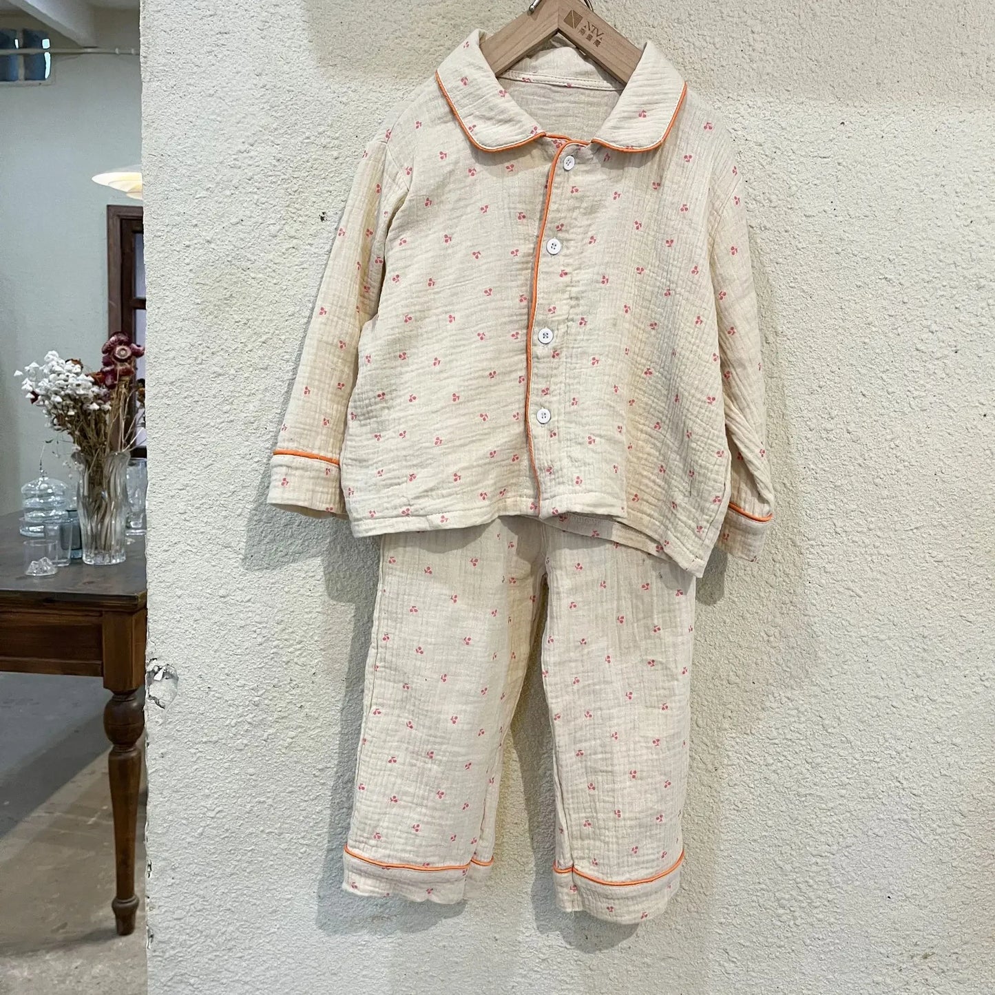 Pajama Sets New Spring Autumn Season Pure Cotton Gauze Baby Long Sleeved Girl Boys Childrens Clothing Sleepwear
