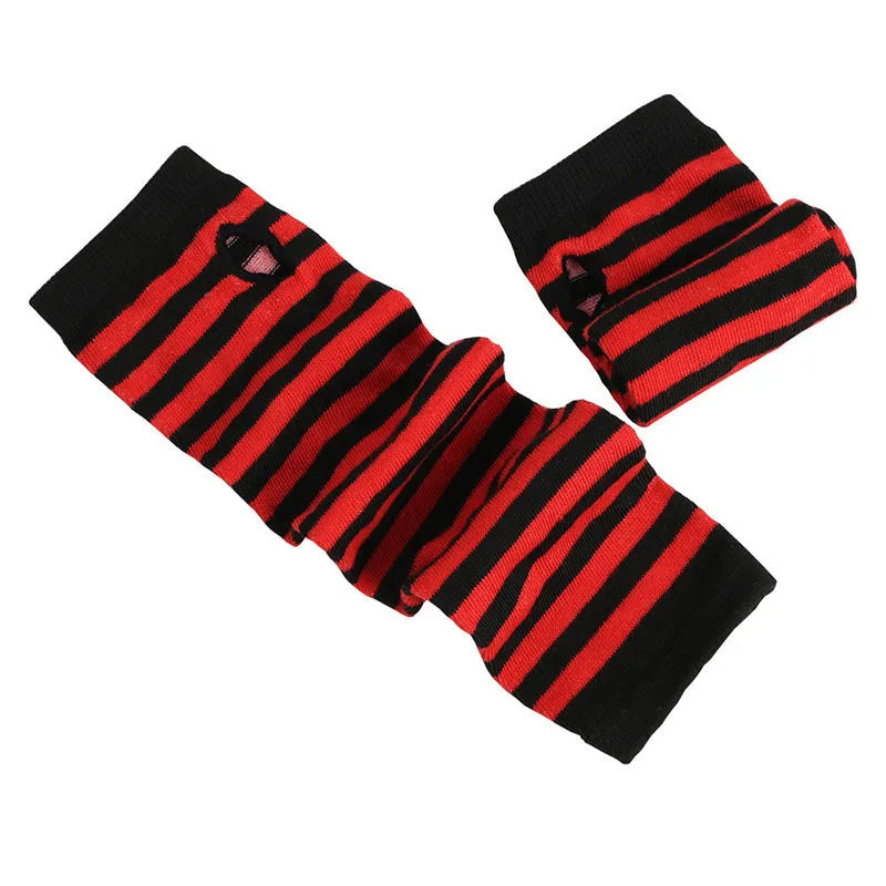 New Long Fingerless Gloves Women Half Finger Autumn Winter Arm Warmer Striped Knitted Mitten Wrist Arm Sleeve Christmas Gift