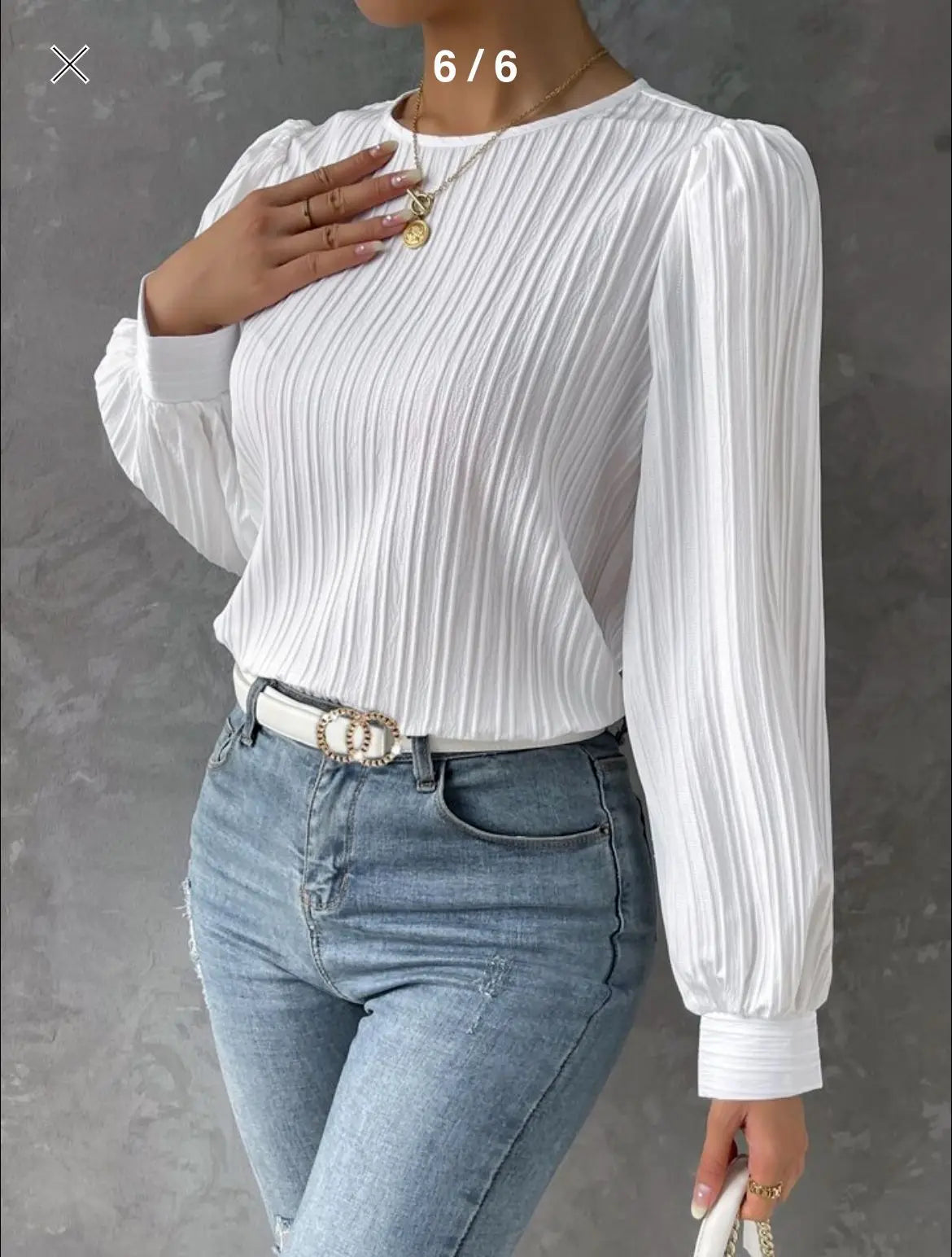 Women's Fall New Casual Shirts Female Solid Round Neck Long Sleeve White Blouses Clothes